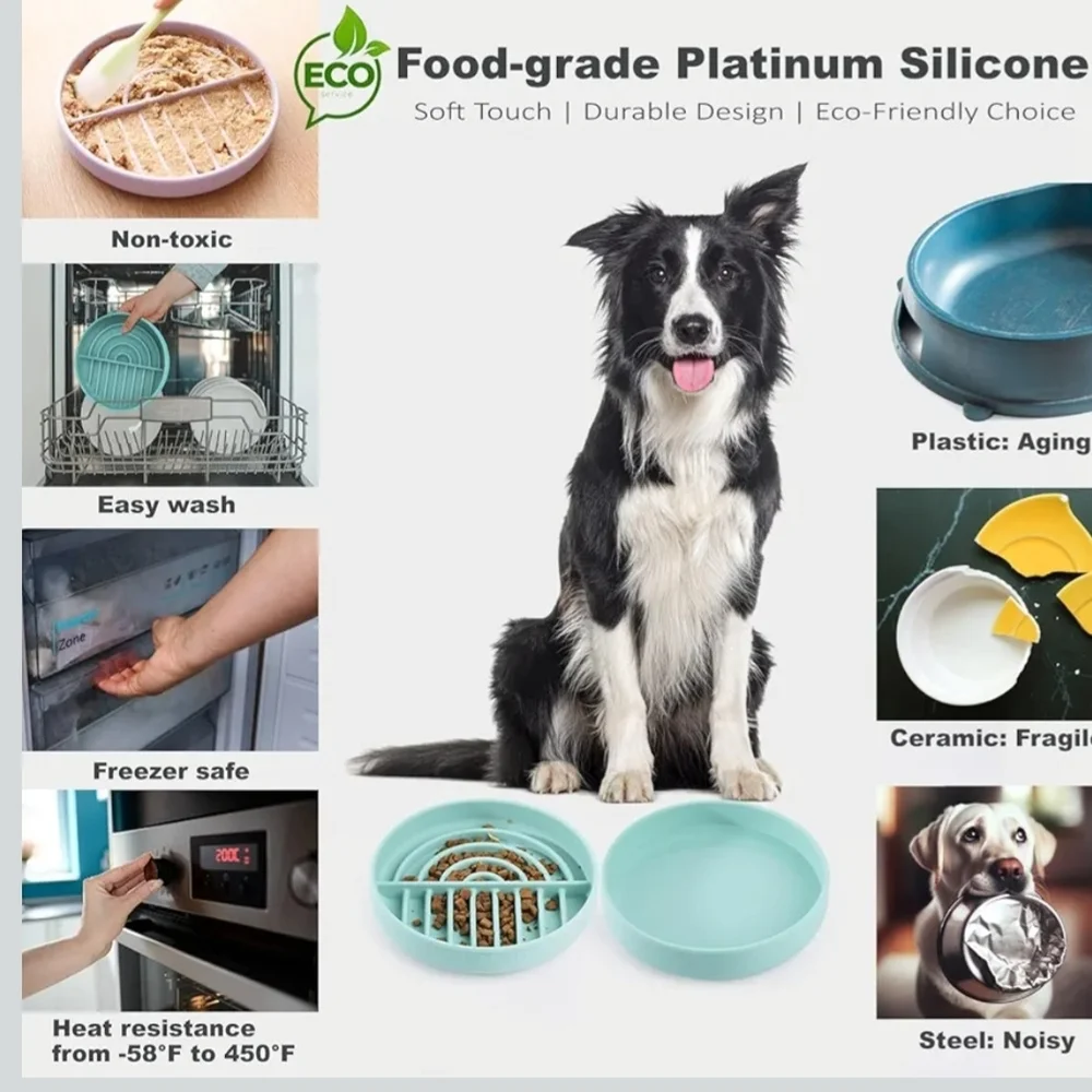 Slow Feeder Dog Bowls Set for Small Dogs & Cats, Portable Non-Slip Silicone Food